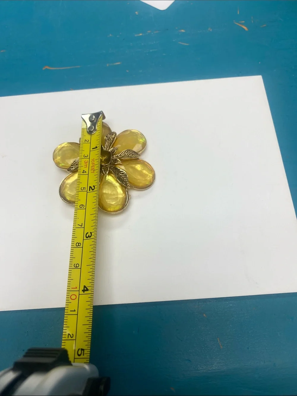 Vintage Monet Yellow Floral Glass Petal Brooch with Gold-Tone Leaves