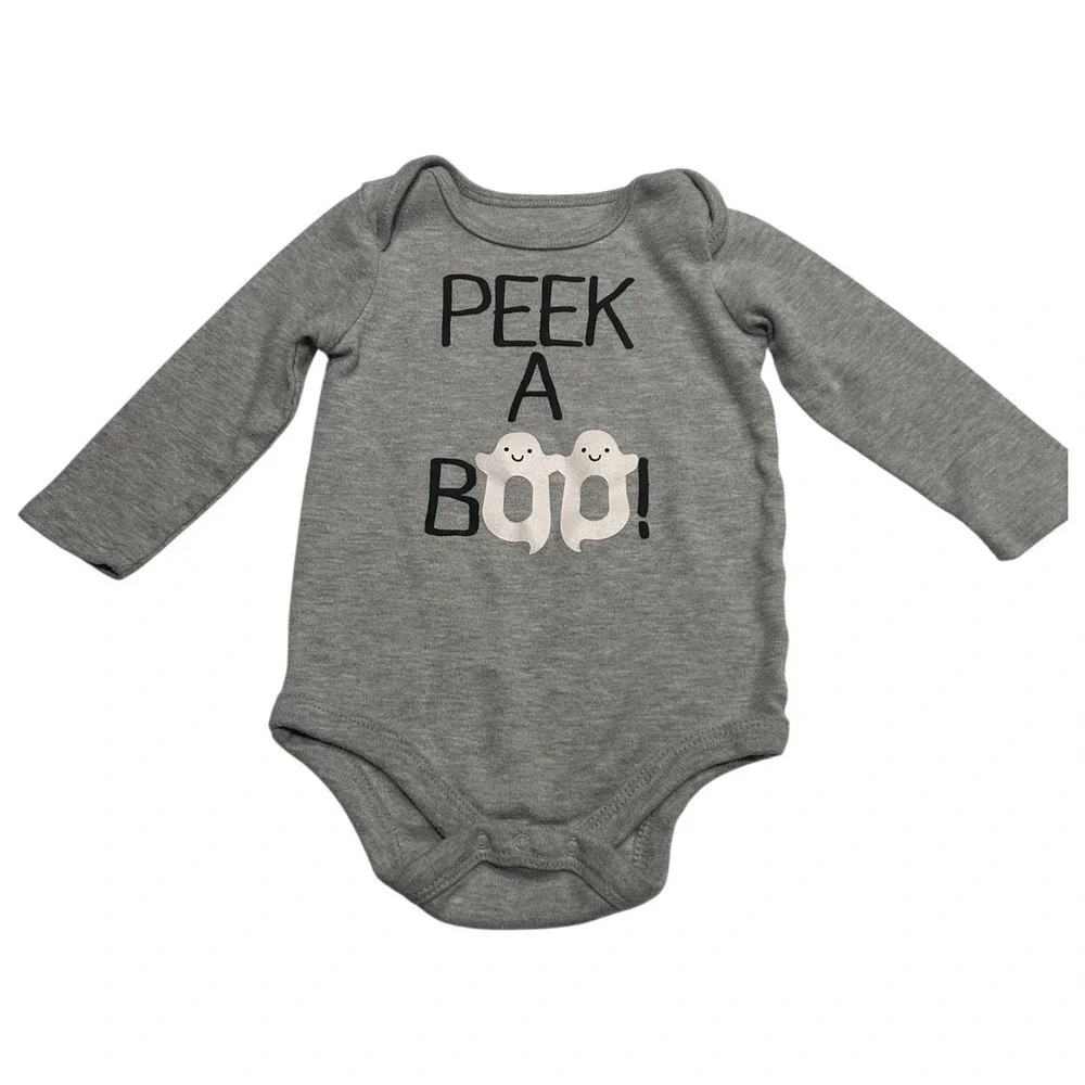 Carters Unisex Baby Cute Ghost Peek-A-Boo Halloween Long Sleeve Bodysuit Gray 16