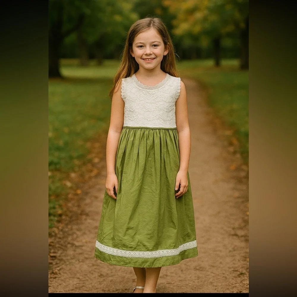 Elestory Holly Dress Cream‎ Green Size 10-12