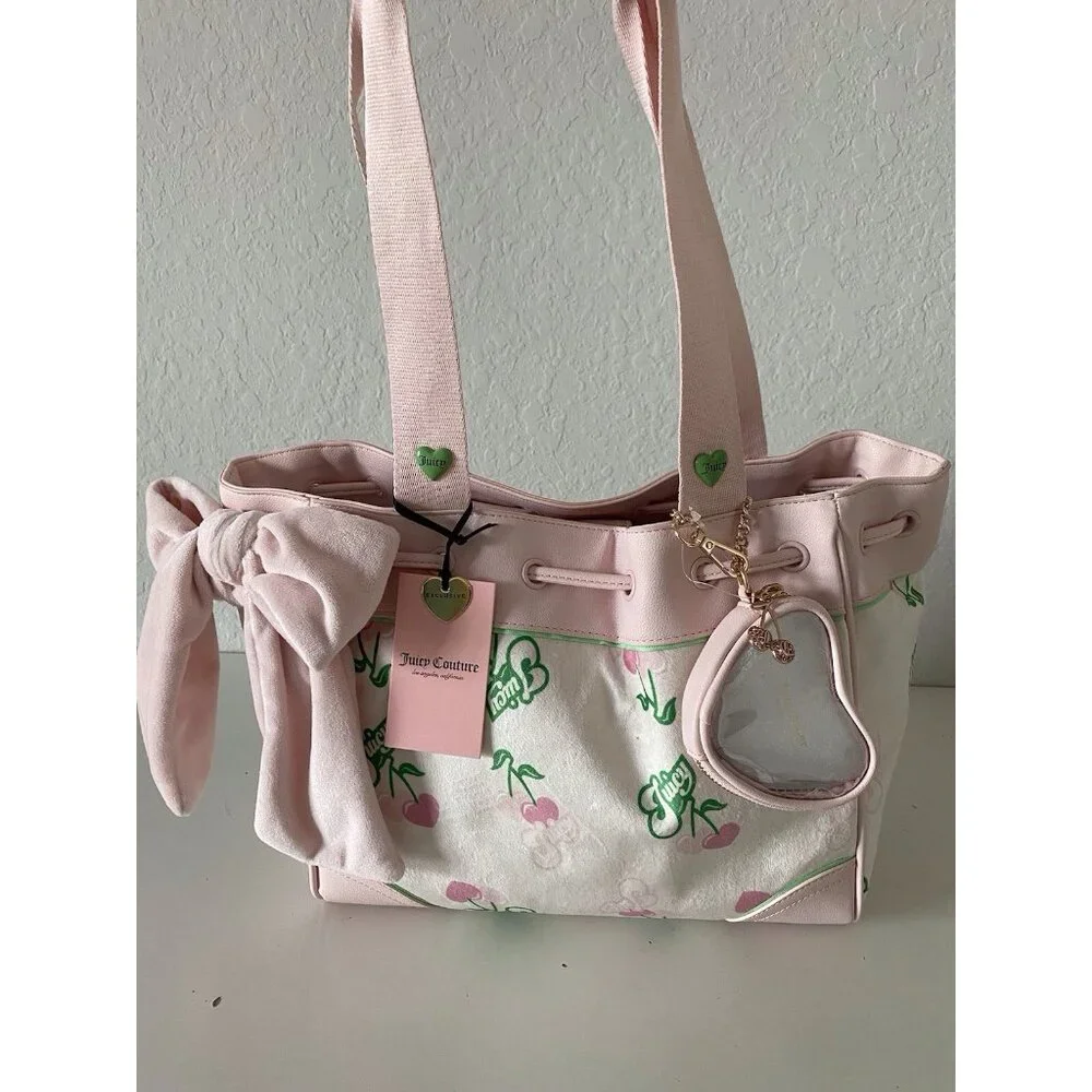 Juicy Couture Retro Juicy Cherry‎ Gelato Daydreamer Tote Bag Cream Pink NEW