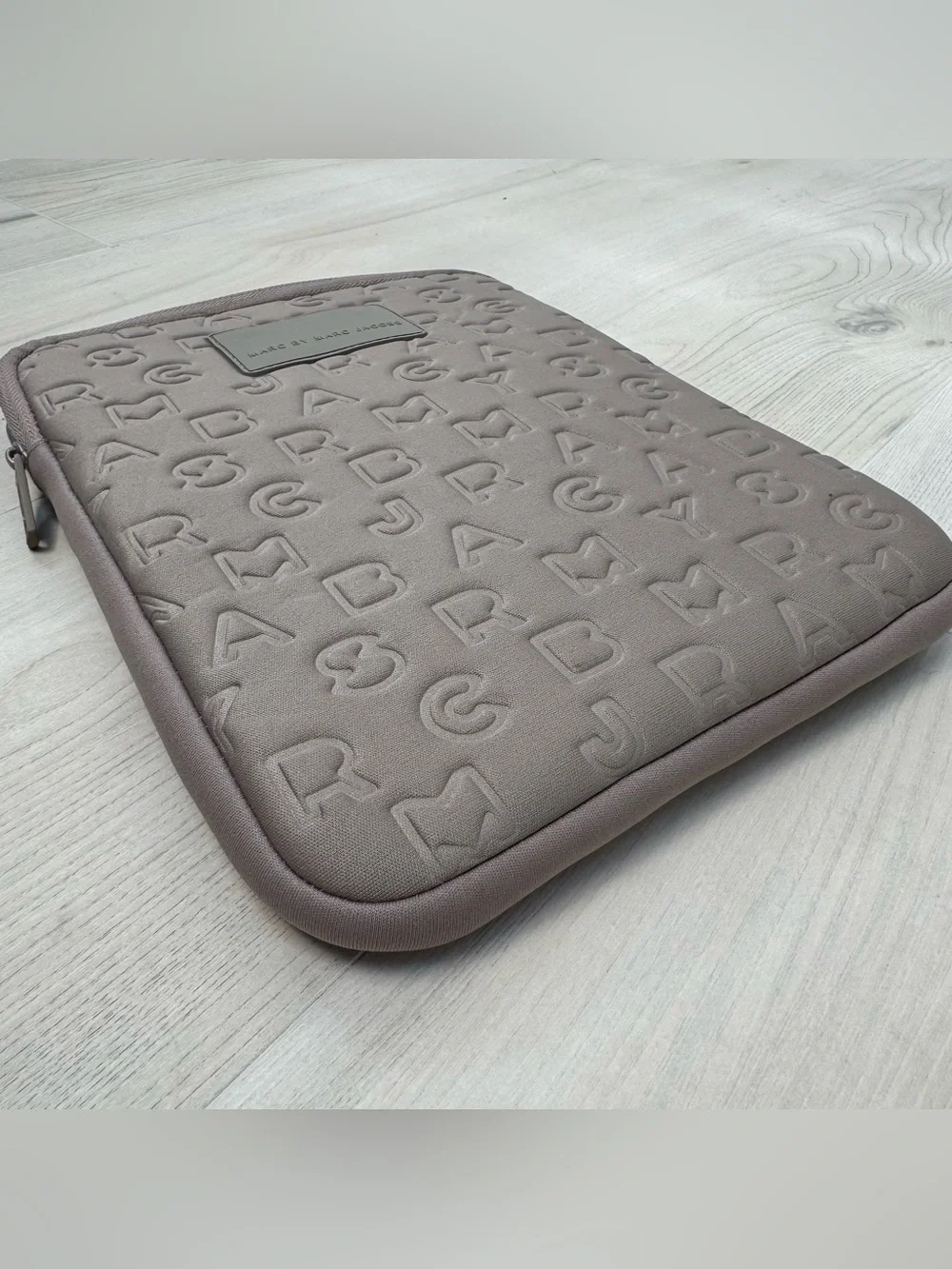 Marc by Marc Jacobs Taupe Embossed Logo iPad case with plush inside 10.5” x 8”