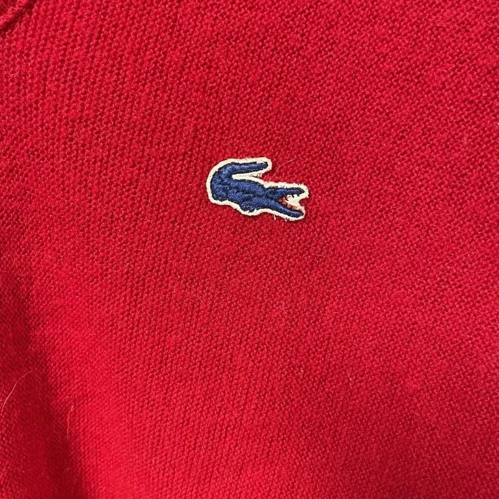 VTG IZOD LACOSTE‎ Sweater Mens Large Vneck Grandpa RED Logo Luxury NYC Golf