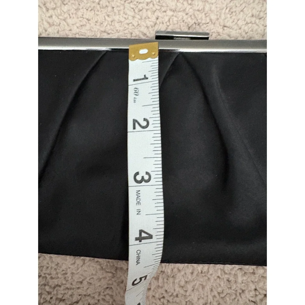 Ann Taylor LOFT Black Satin Pleated Clutch Evening Bag Red Interior Chain Strap