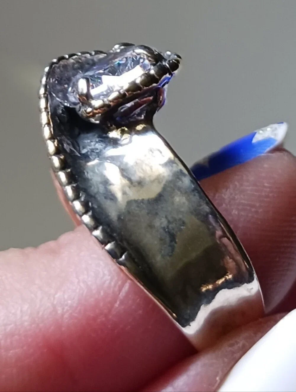 Sterling Hammered Ring with Clear Round Center Stone, Size 8, NWOT