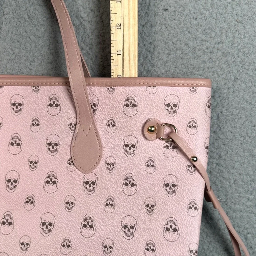 Pink Skull Tote Bag Womens OS Faux Leather Goth Punk Pastel Graphic Shoulder