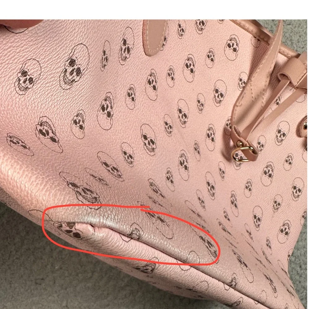 Pink Skull Tote Bag Womens OS Faux Leather Goth Punk Pastel Graphic Shoulder