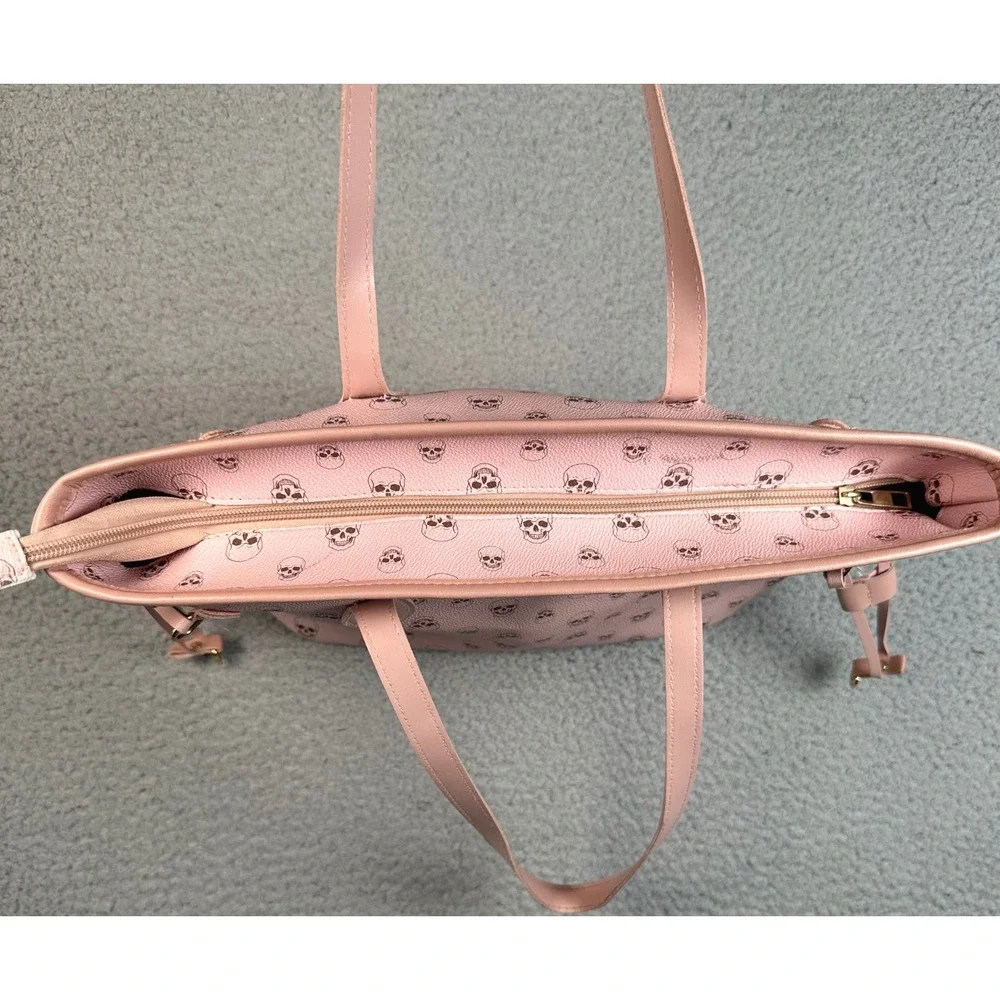 Pink Skull Tote Bag Womens OS Faux Leather Goth Punk Pastel Graphic Shoulder