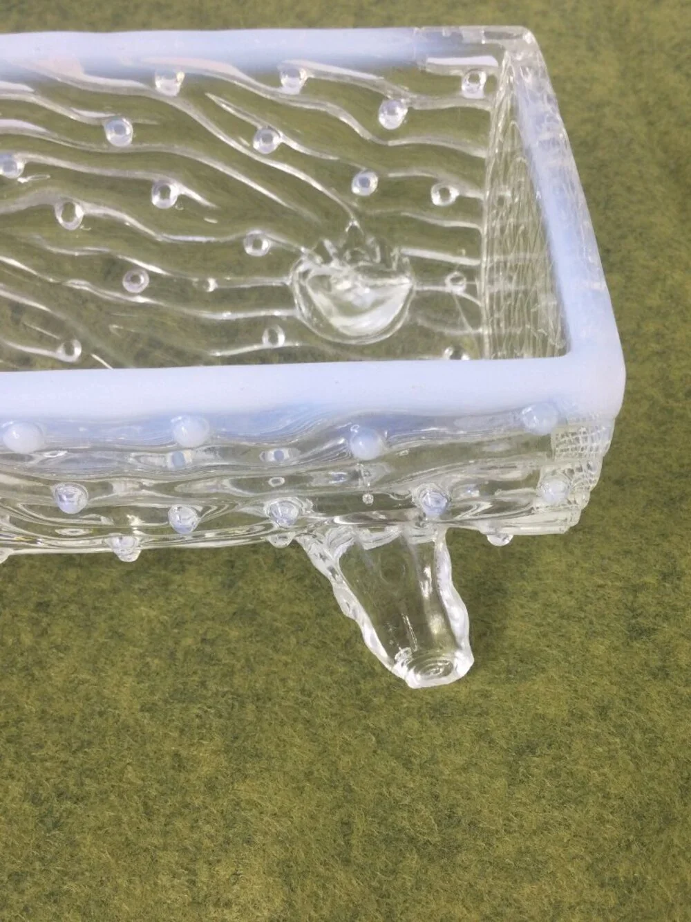 Vintage Fenton Northwood Log Clear White Texture Glass Butter Dish Footed 5