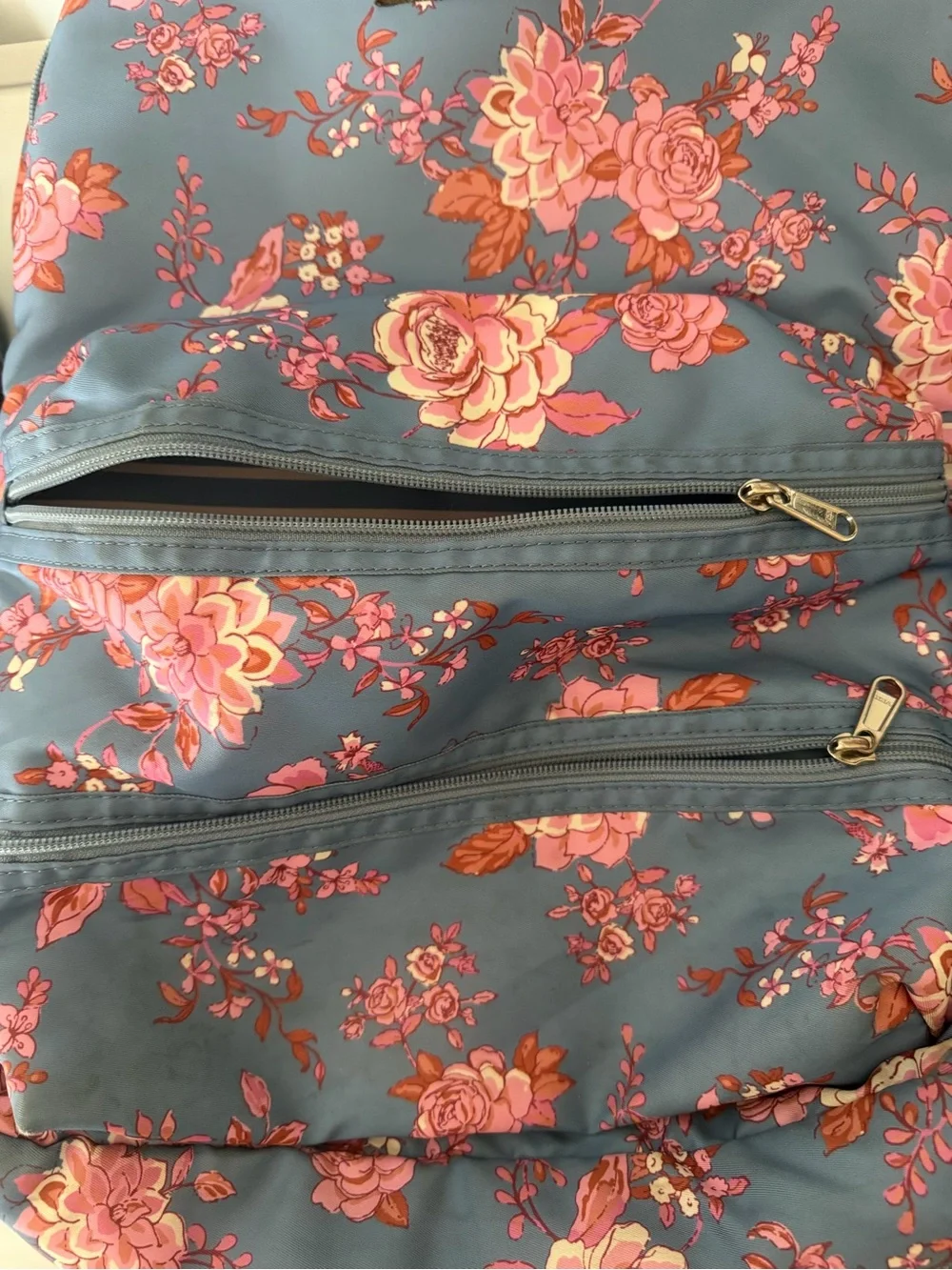 Matilda Jane Blue Floral Backpack with Pink Rose Print and Matching Lunch Bag