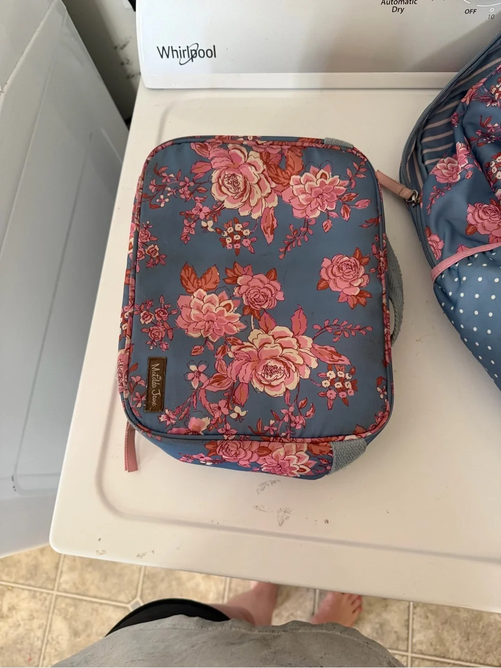Matilda Jane Blue Floral Backpack with Pink Rose Print and Matching Lunch Bag