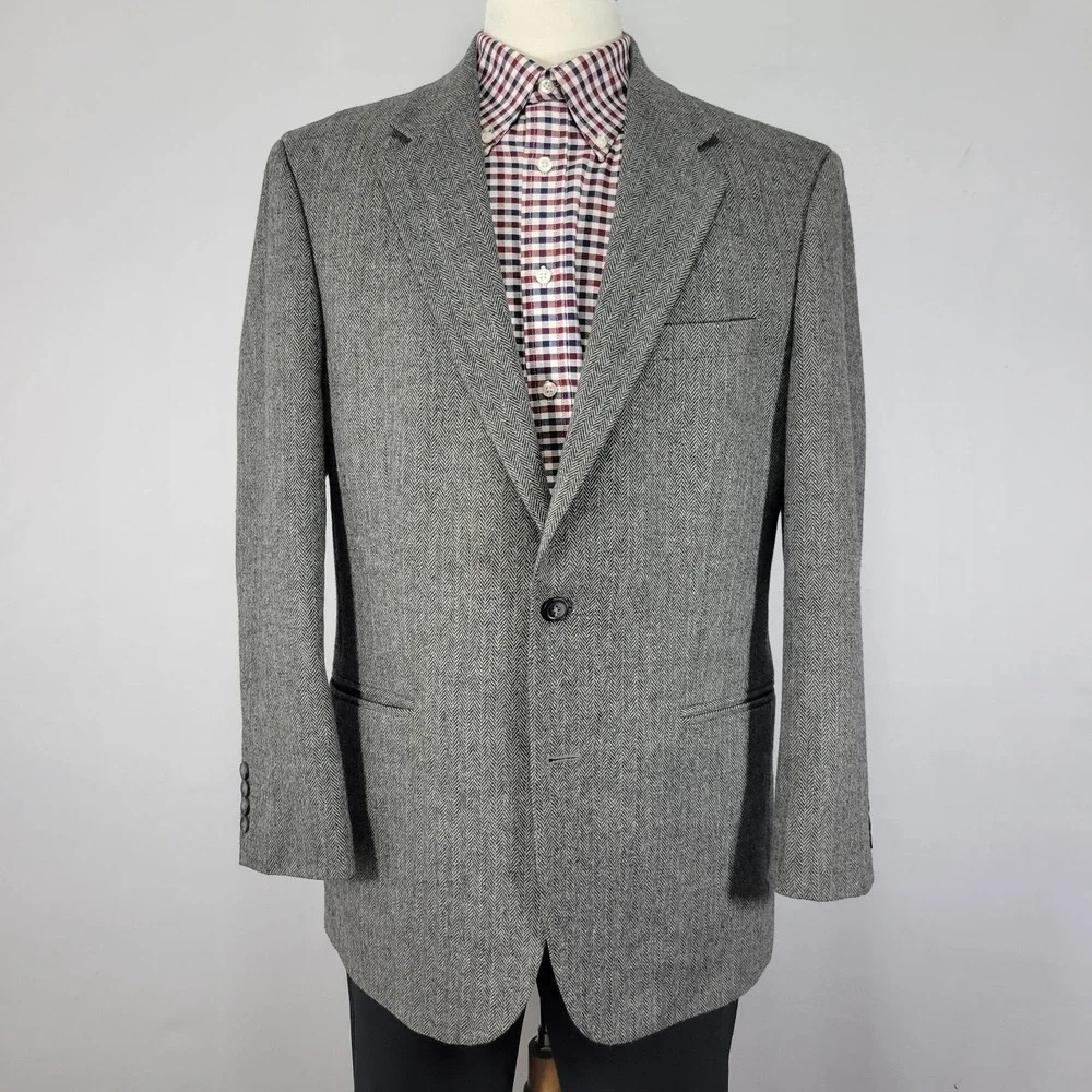 Croft Barrow Men's Tweed‎ Sport Coat Blazer Two Button Gray Herringbone Poly 42R