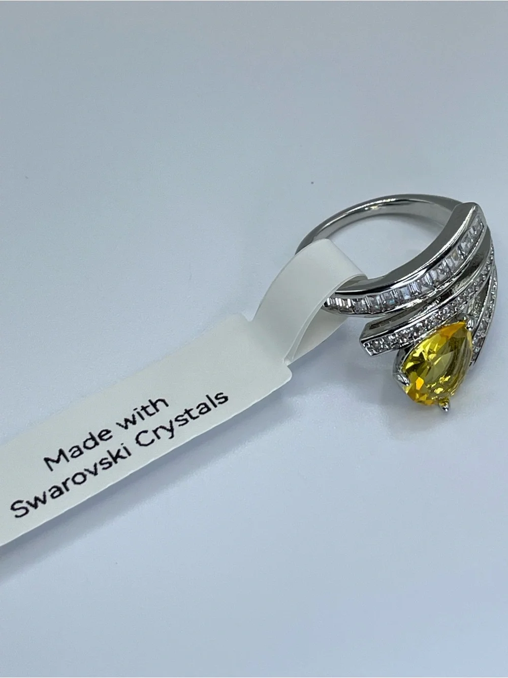 Swarovski Crystal Elements Canary Yellow Art Deco Statement Ring Sz 8