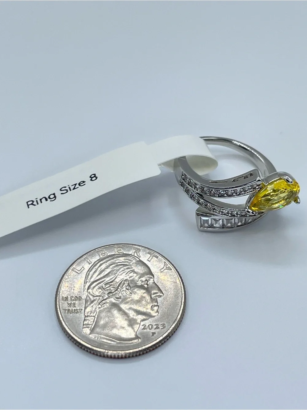 Swarovski Crystal Elements Canary Yellow Art Deco Statement Ring Sz 8
