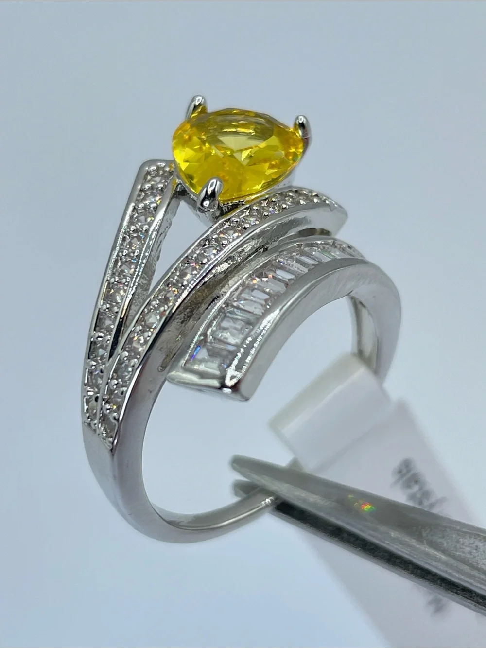 Swarovski Crystal Elements Canary Yellow Art Deco Statement Ring Sz 8
