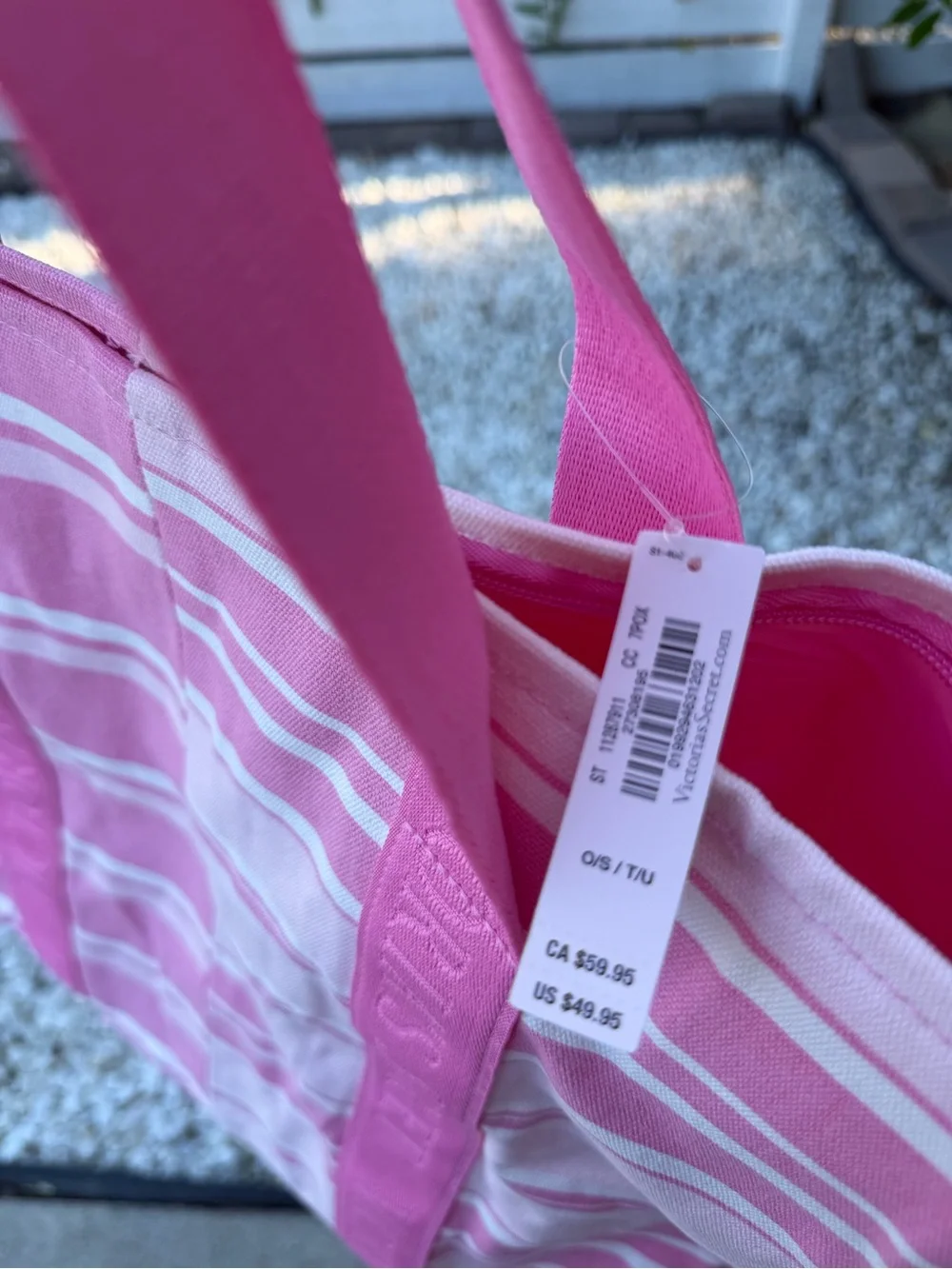Victoria's Secret Pink and White Striped Canvas Tote