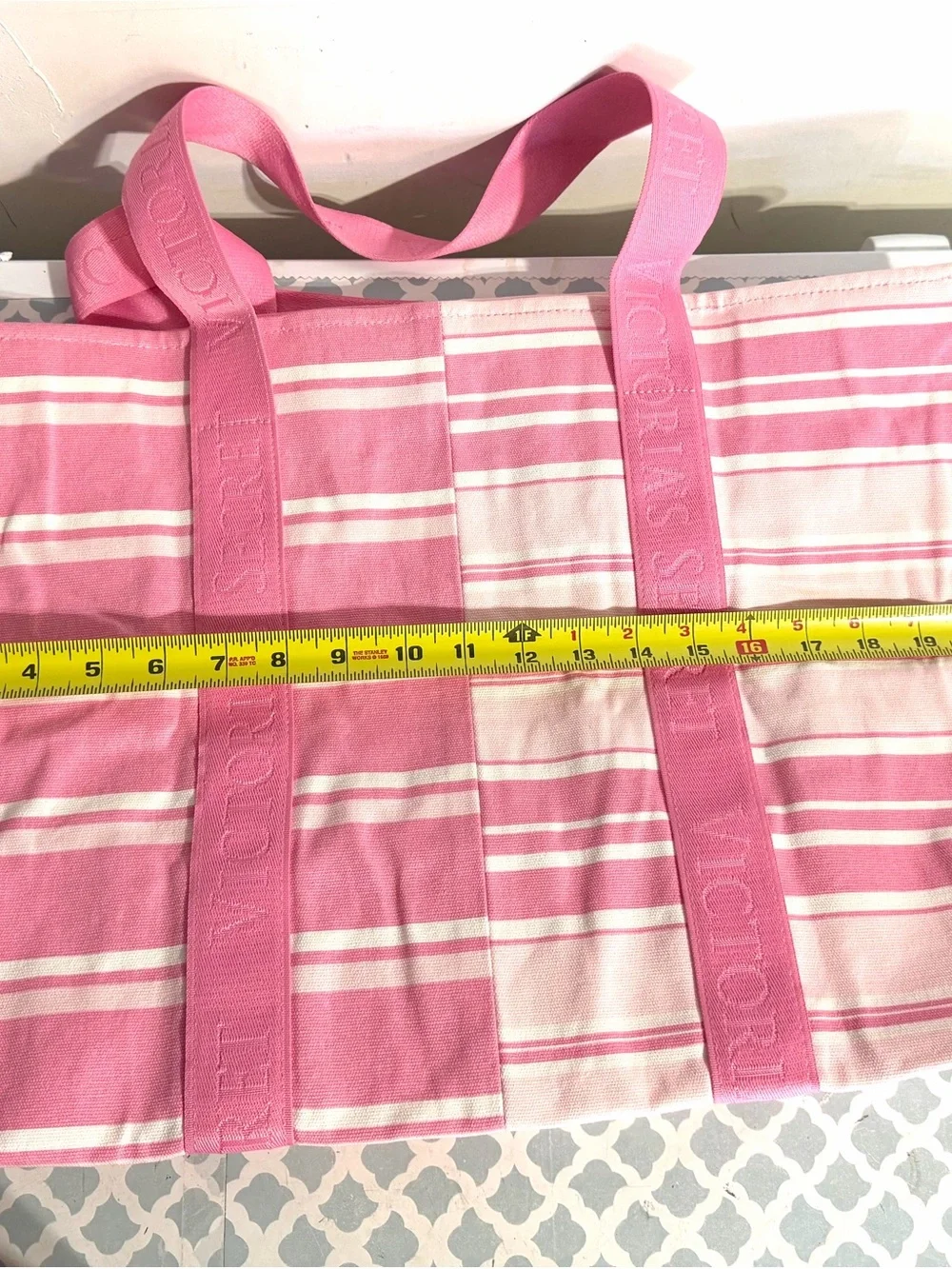 Victoria's Secret Pink and White Striped Canvas Tote