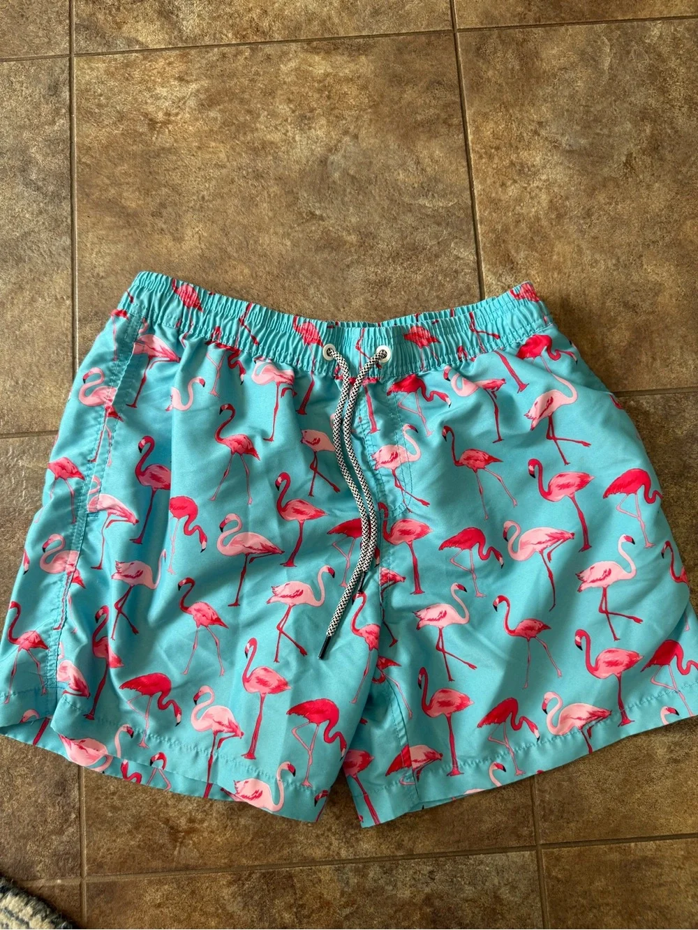 Mens Flamingo Print Swim Trunks -  Size medium