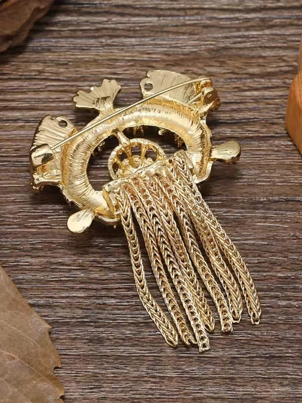 Ornate Gold Filigree Tassel Brooch Pin