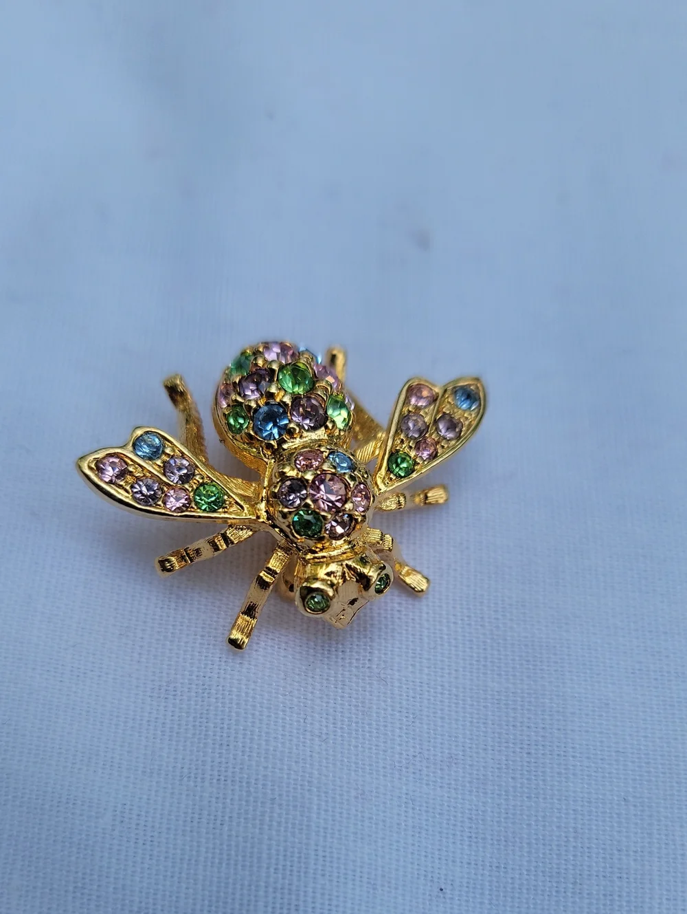 Vintage Joan Rivers Gold-Tone Bee Brooch with Pink, Green & Blue Stones