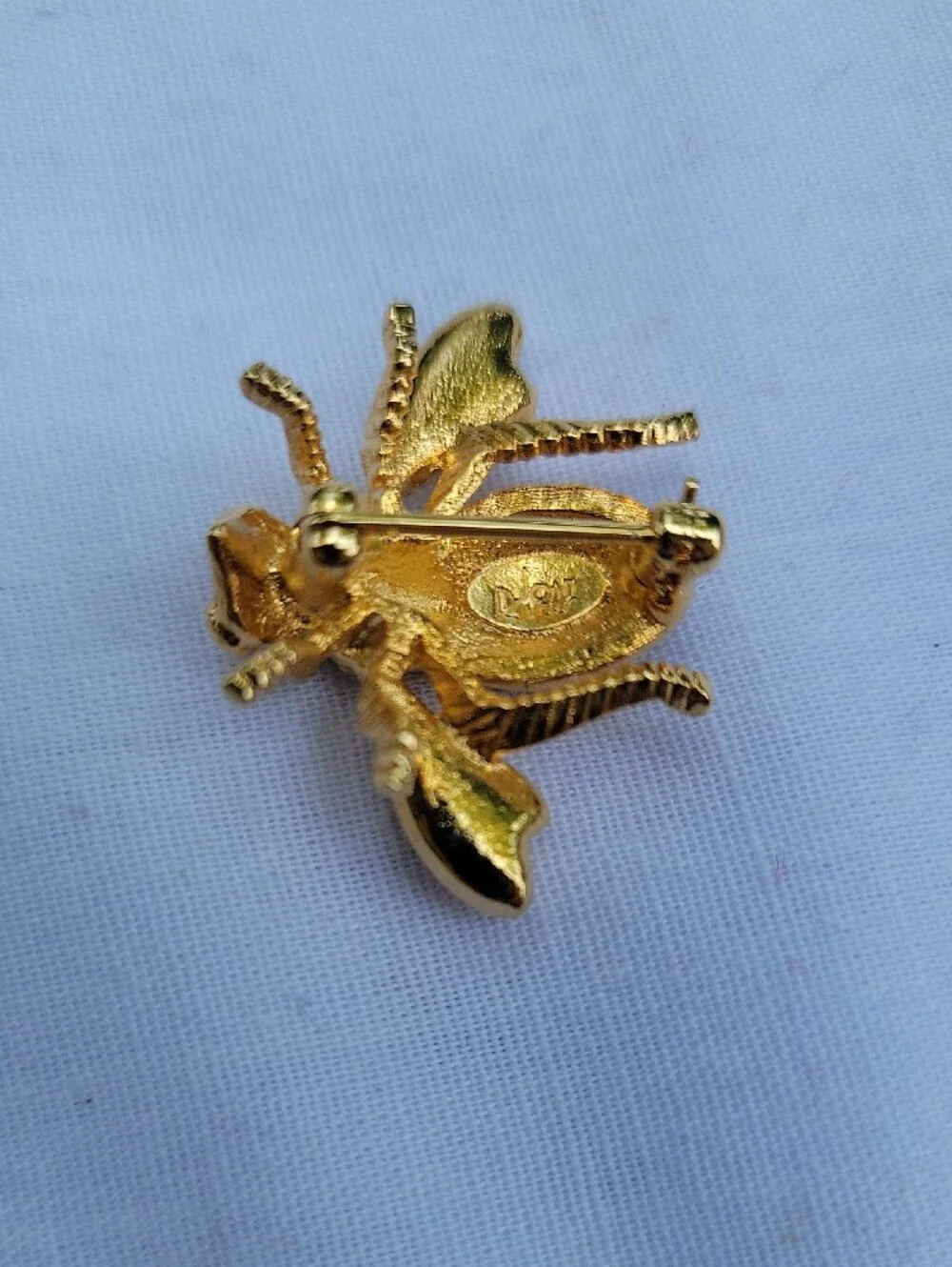 Vintage Joan Rivers Gold-Tone Bee Brooch with Pink, Green & Blue Stones
