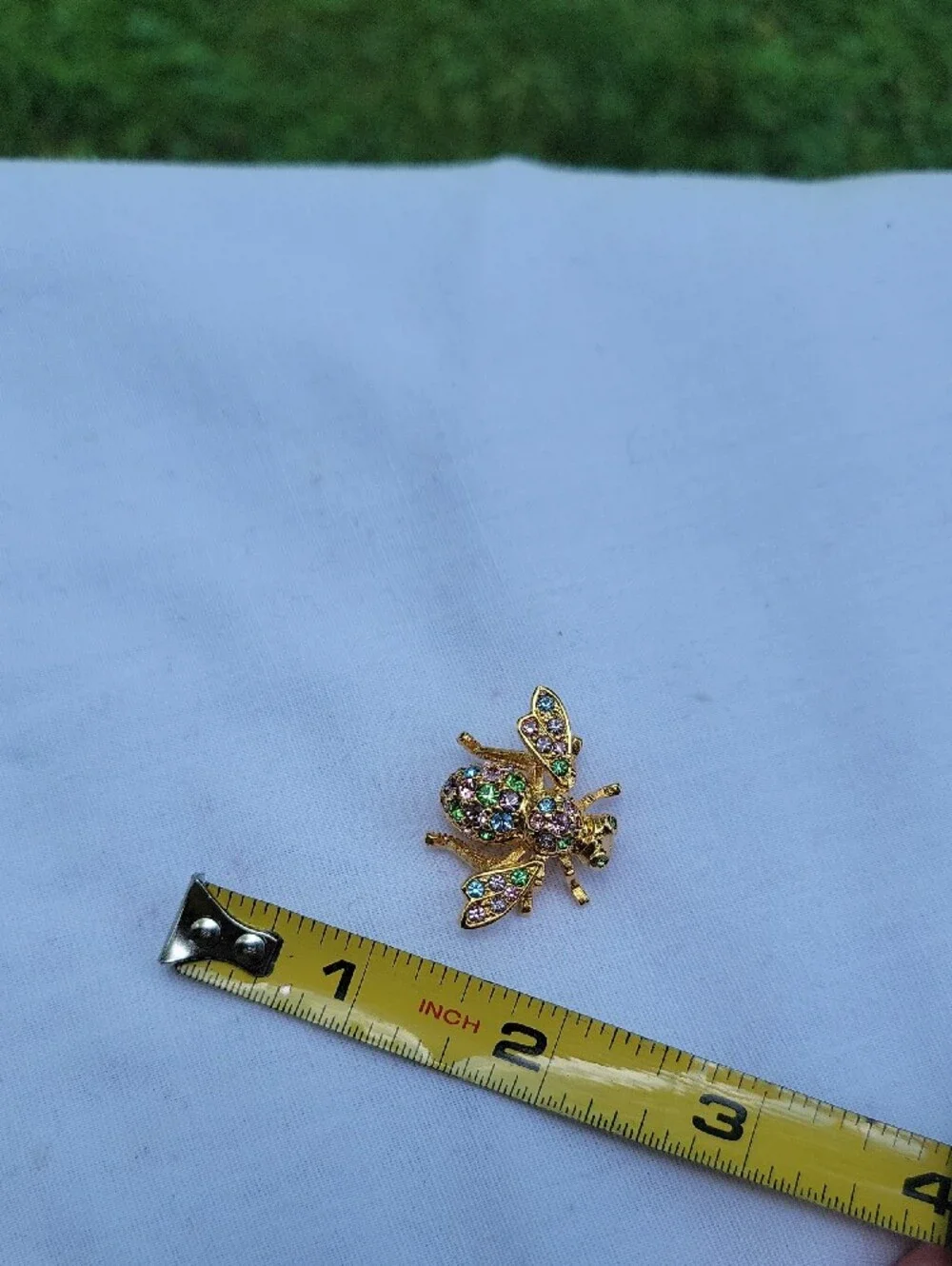 Vintage Joan Rivers Gold-Tone Bee Brooch with Pink, Green & Blue Stones
