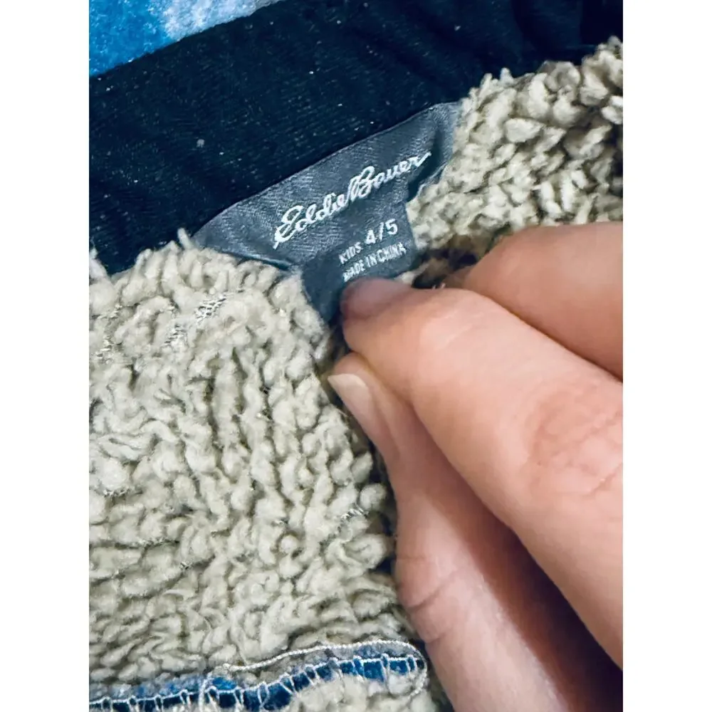 Eddie Bauer Size 4/5‎ Kids Toddler Blue Flannel Shacket Sherpa Lined Snap Button