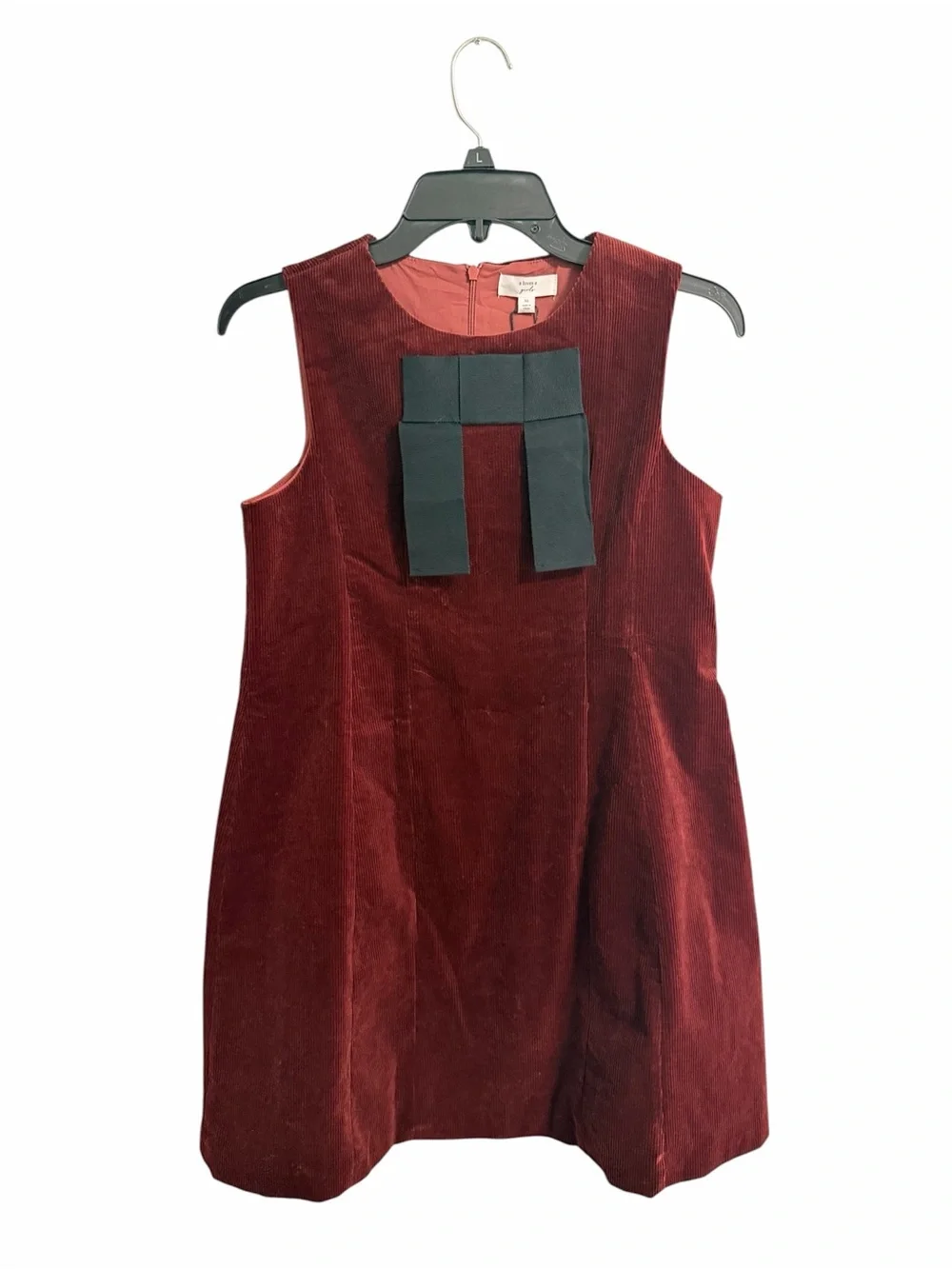Sleeveless Rust Corduroy A-Line Dress with Black Panel