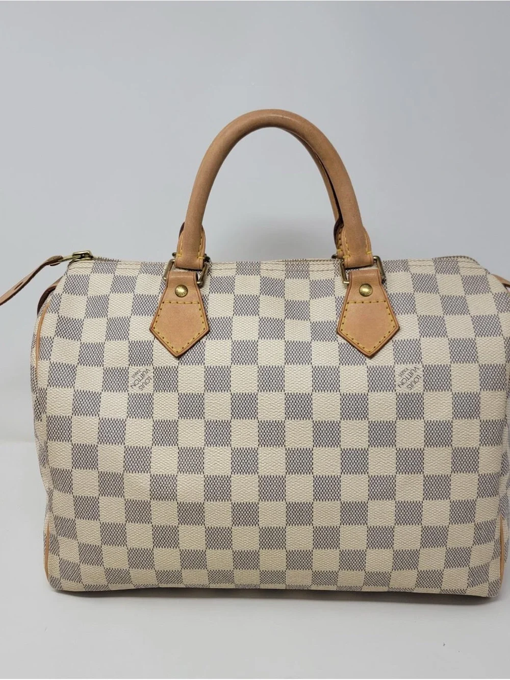 Louis Vuitton Cream and Tan Checkered Satchel