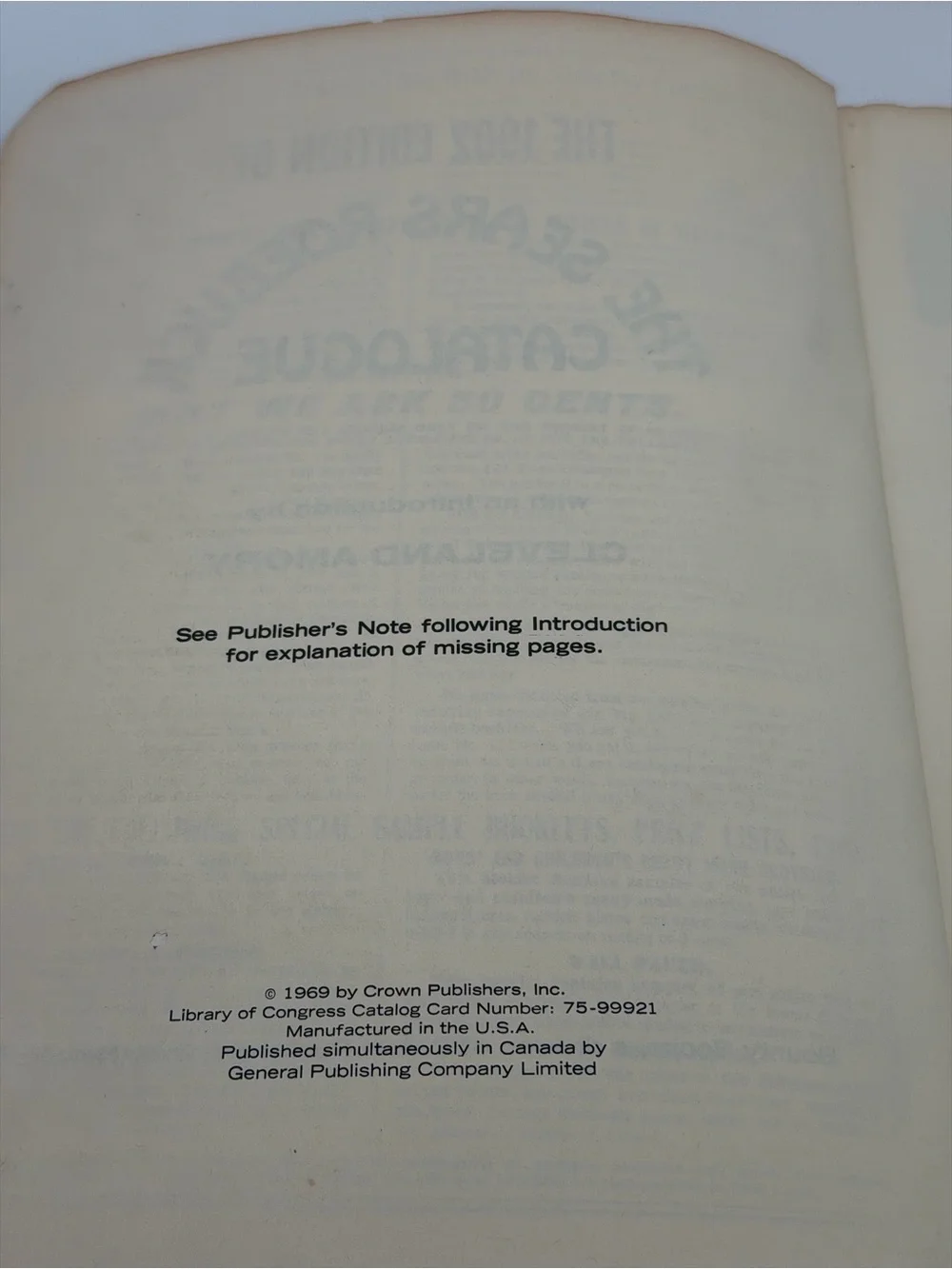 1902 Edition of The Sears, Roebuck Catalogue 1969 Vintage Paperback Book
