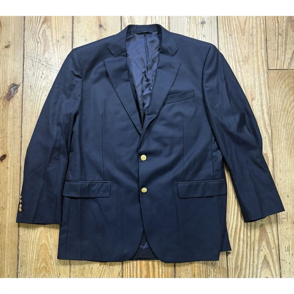 Brooks Brothers Country Club Blazer 43R Madison Saxxon Wool Gold Button Navy