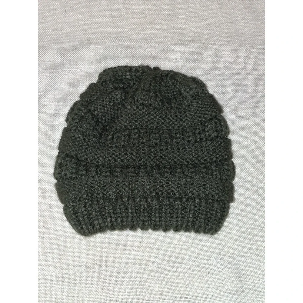 KeaBabies Kids Olive Green Knit Beanie Hat Faux Leather Patch Bird Logo