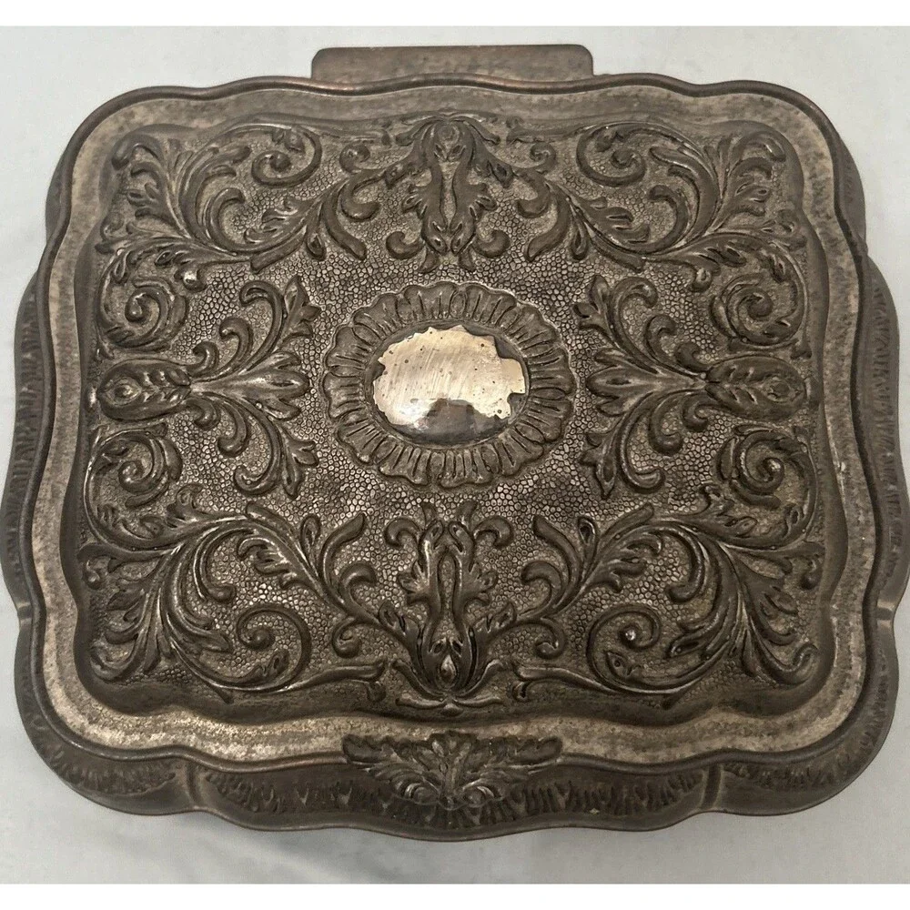 Vintage Godinger Silver Plated Red Velvet Lined Jewelry Box Trinket Box