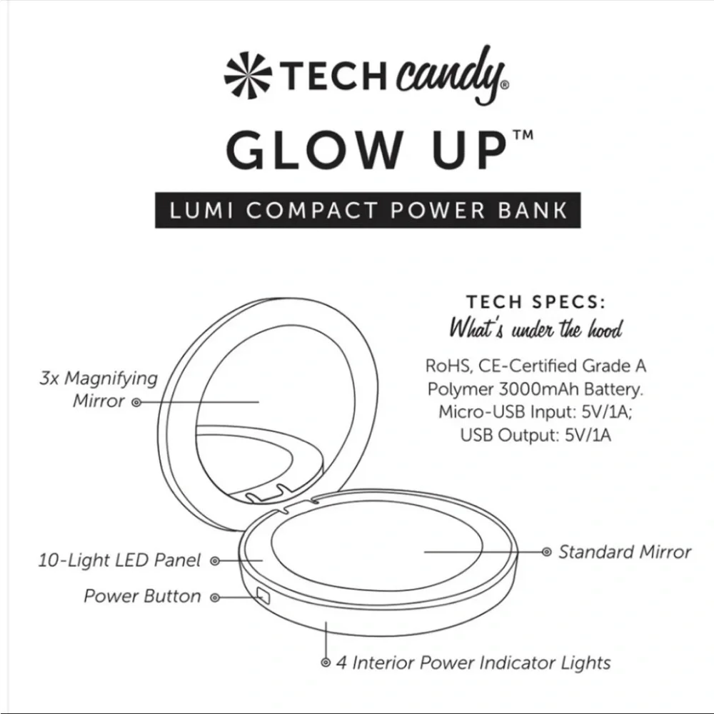 Tech Candy Glow Up Compact Mirror Power Bank