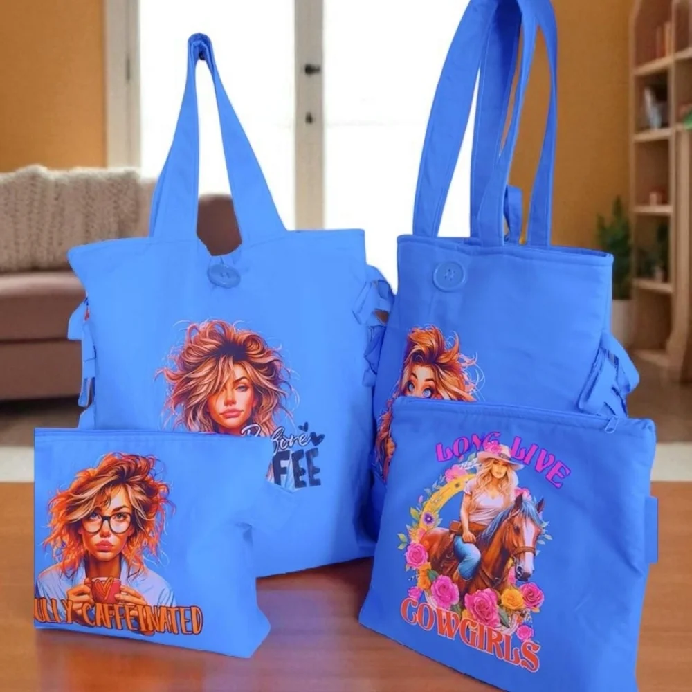 Vibrant Blue Tote Bag with Decorative Design