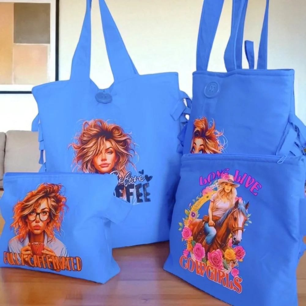 Vibrant Blue Tote Bag with Decorative Design