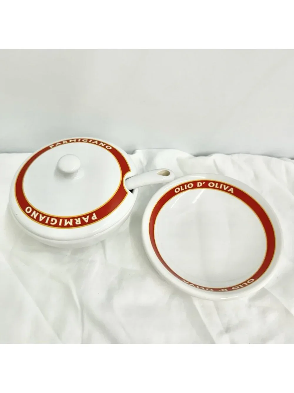 Pottery Barn Vintage Pasta Parmesan Cheese & Olive Oil Covered Dish Set Ceramic