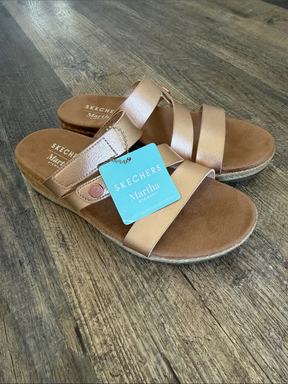 Skechers X Martha Stewart Breezie-Shiny Luster Wedge Sandals US 6.5 Rose Gold