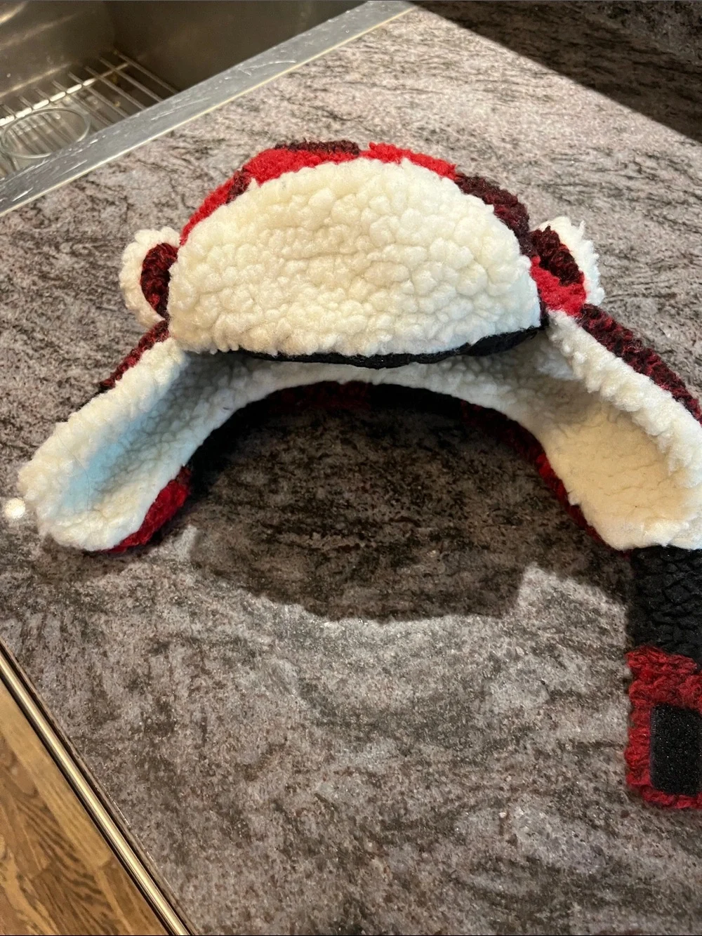 Buffalo Plaid Sherpa Trapper Hat with Cream Lining