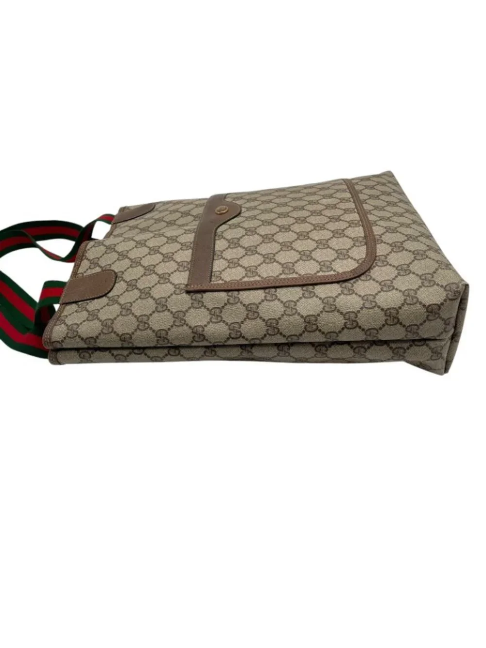Gucci Tote Handle Vintage Sherry Line GG Plus Leather Gray Judah Brown Gold