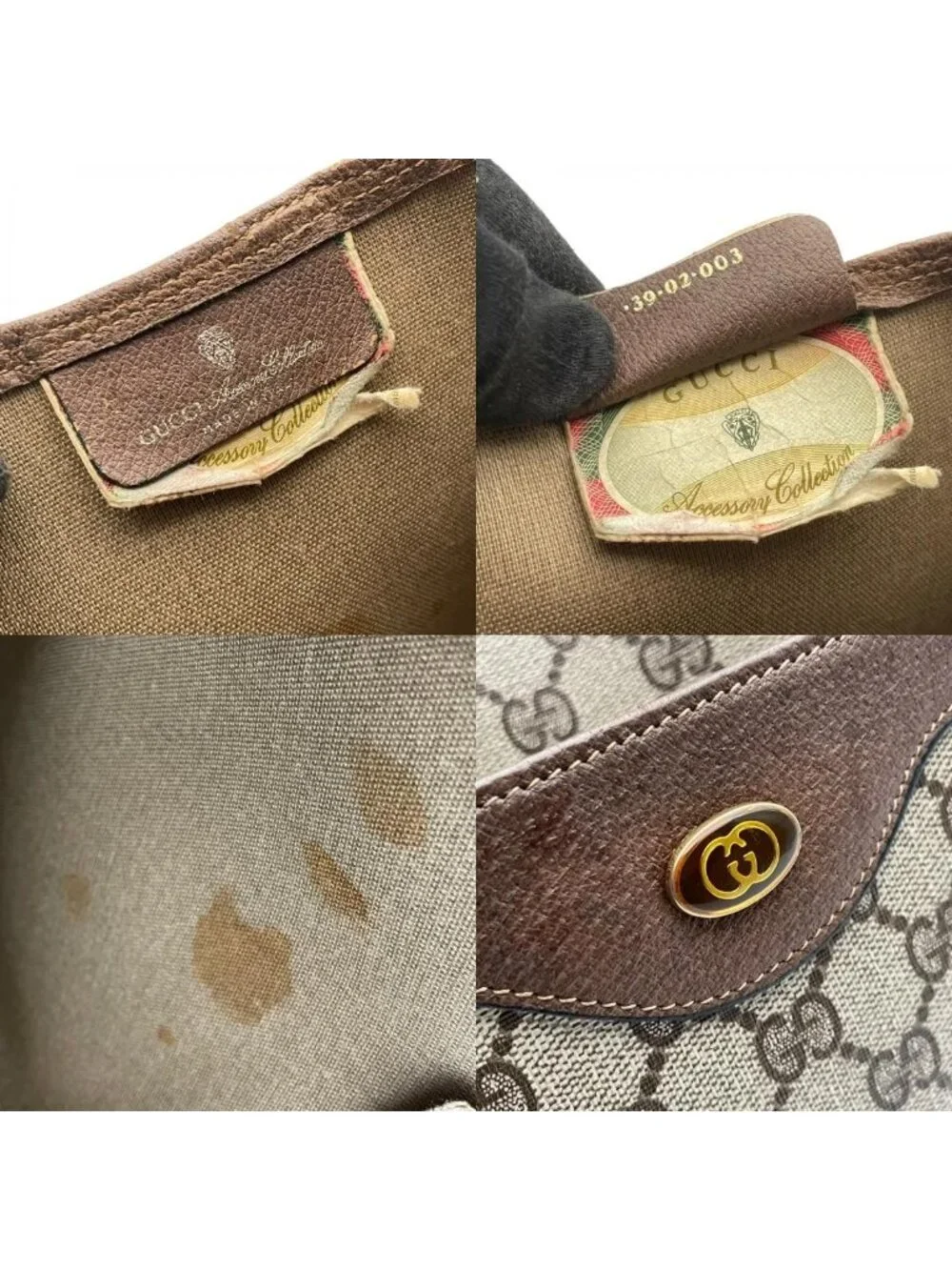 Gucci Tote Handle Vintage Sherry Line GG Plus Leather Gray Judah Brown Gold