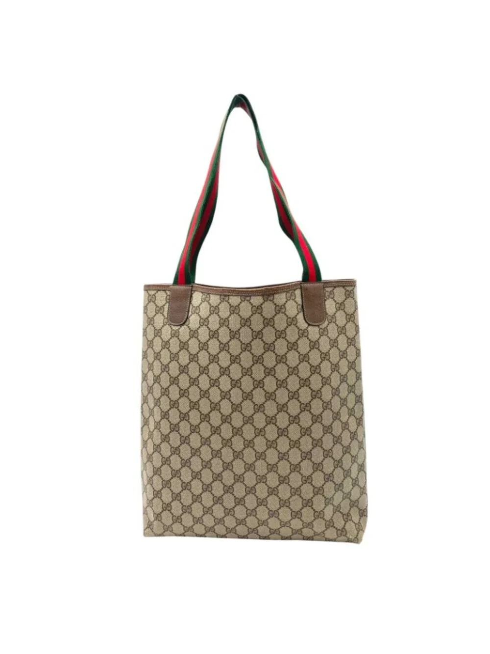 Gucci Tote Handle Vintage Sherry Line GG Plus Leather Gray Judah Brown Gold