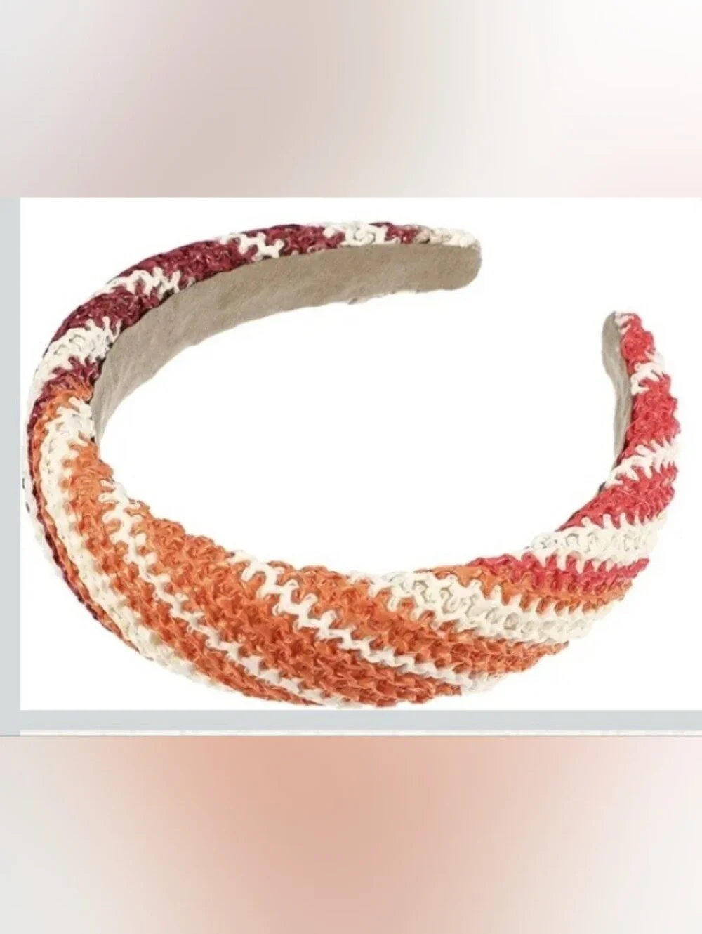 Raffia Woven Striped Red Orange Cream Headband