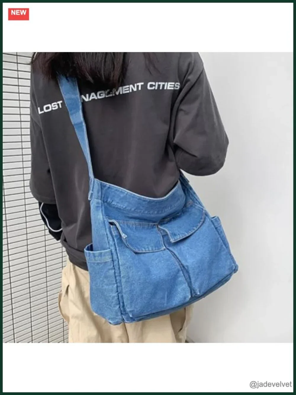 Denim Shoulder Bag Casual Lightweight Retro Travel Shopper Crossbody Handbag