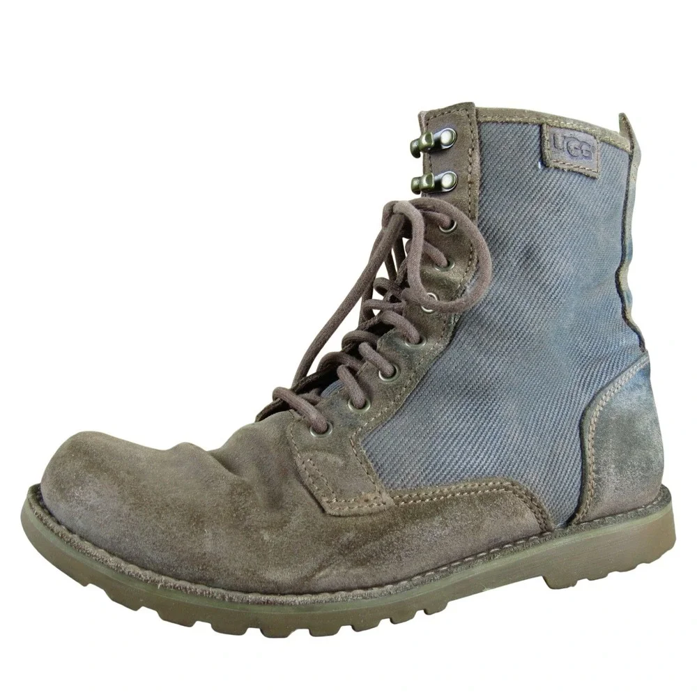 UGG Montgomery Mens 8 Brown Nubuck Suede Canvas Lace-Up Ankle Utility‎ Boots