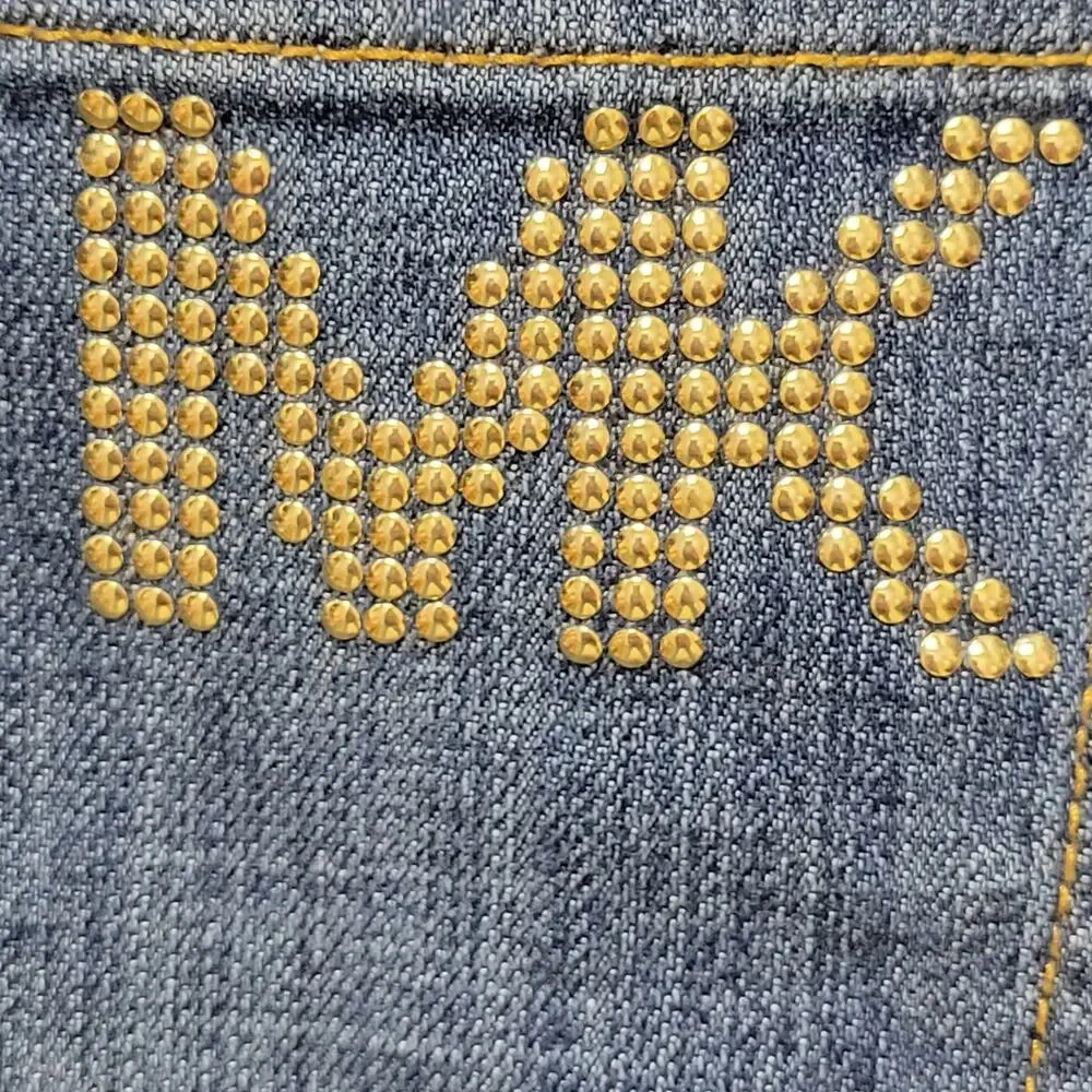 EUC Michael Kors Size 6 Low Rise 5 Pocket Straight Denim Jeans Studded MK Logo