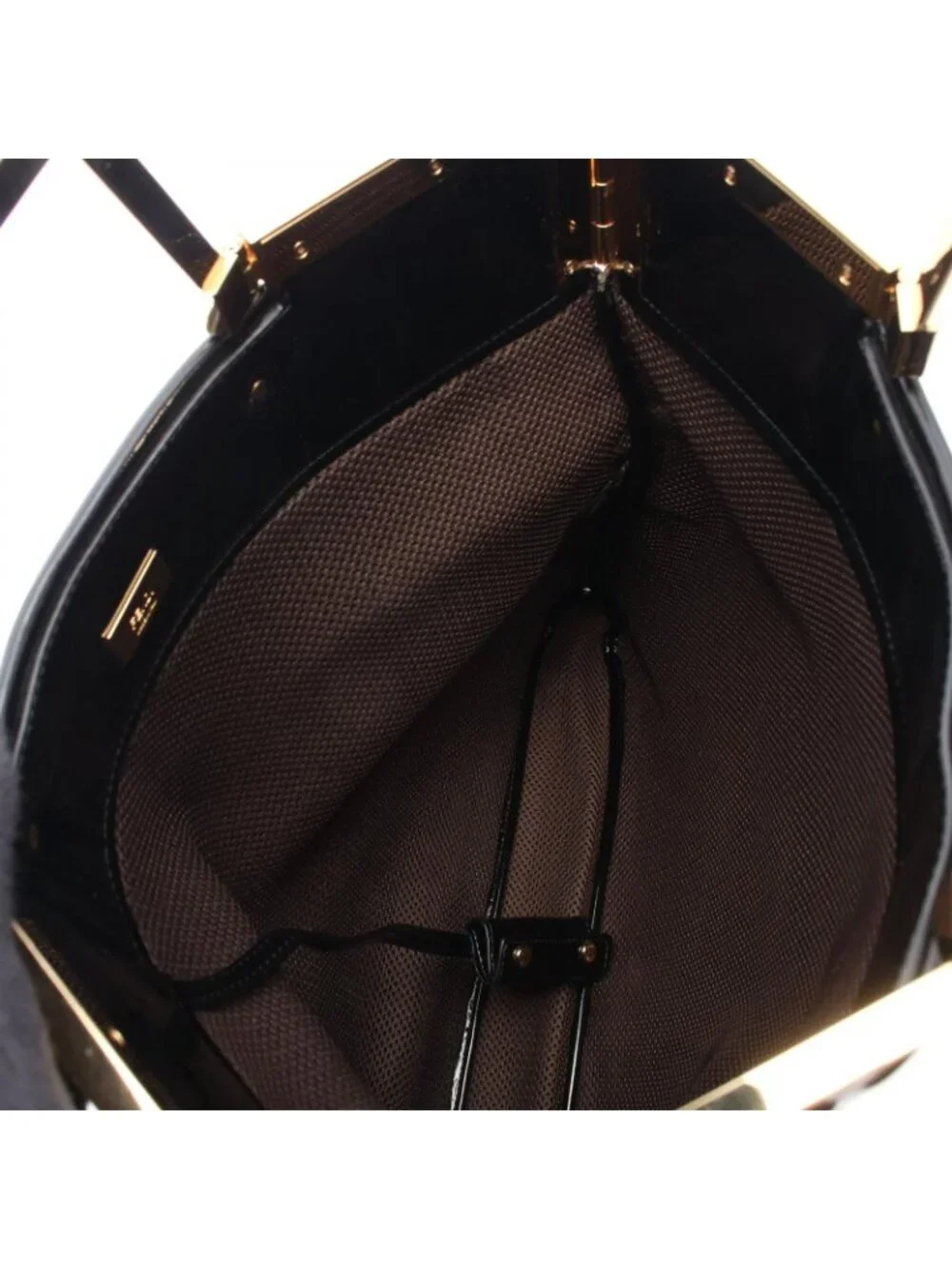 Fendi Tote FF Embossed 2-Way Black Patent Leather Handbag