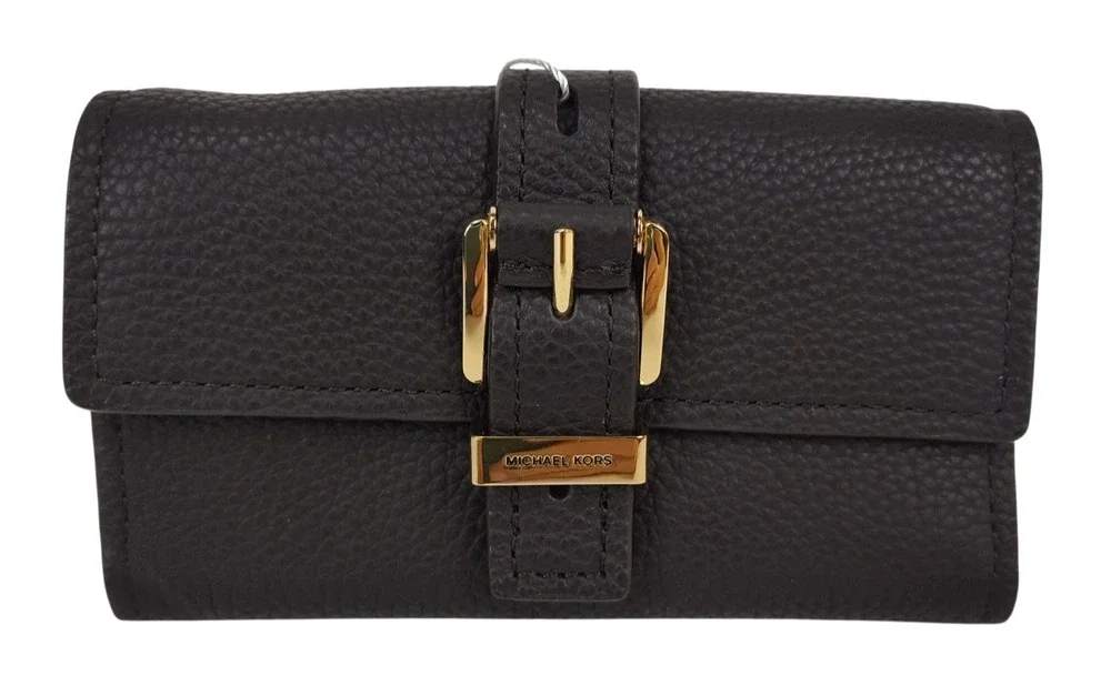 Michael Kors Nolita Medium Pebbled Leather Tri-Fold Wallet-Chocolate Brown-NWT