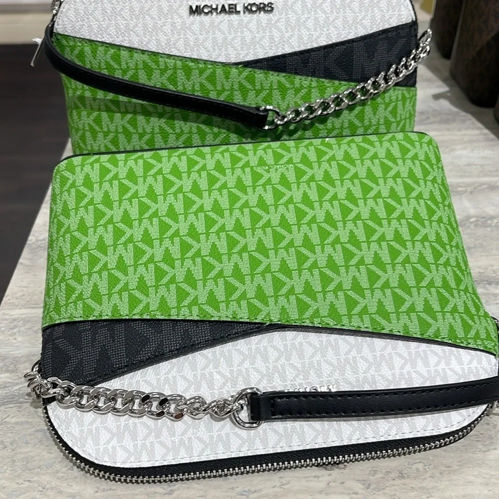 Michael Kors Jet Set Travel Color-Block Signature Logo Crossbody  Jangle Green