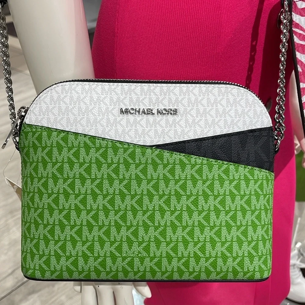Michael Kors Jet Set Travel Color-Block Signature Logo Crossbody  Jangle Green