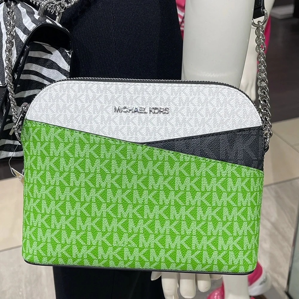 Michael Kors Jet Set Travel Color-Block Signature Logo Crossbody  Jangle Green